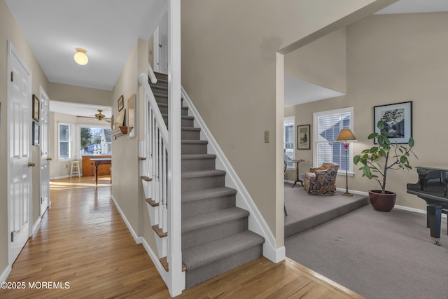 stairway featuring hardwood / wood-style floors