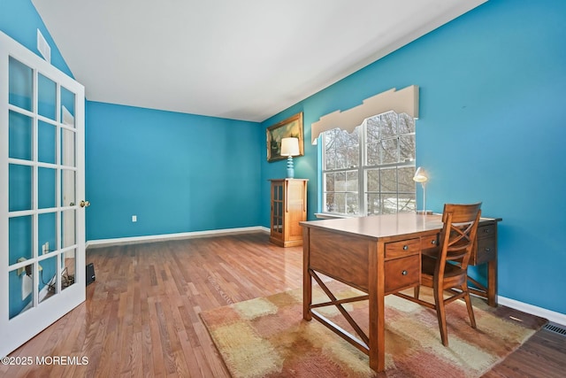 office space featuring wood-type flooring