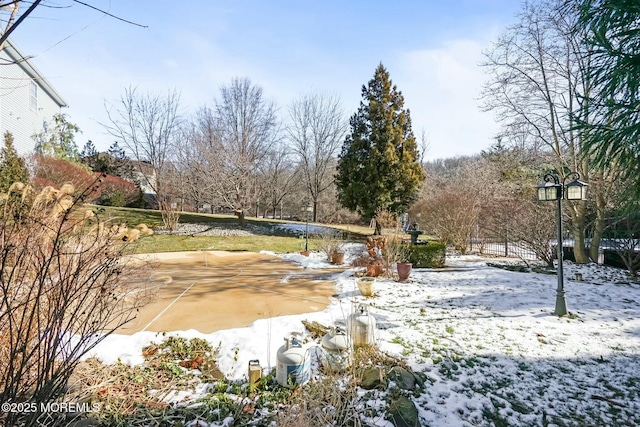 view of yard covered in snow