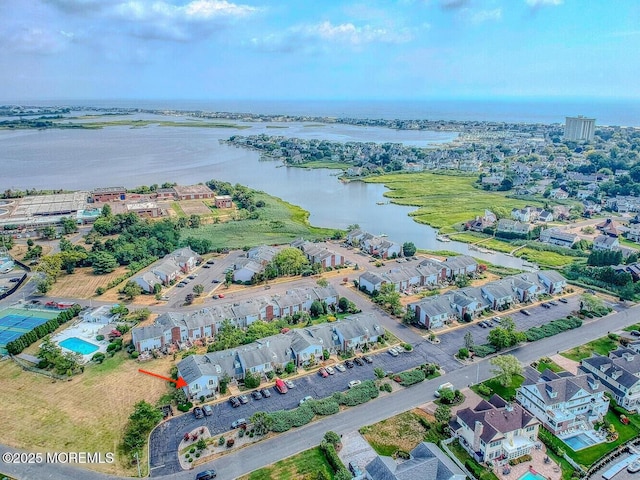 aerial view with a water view