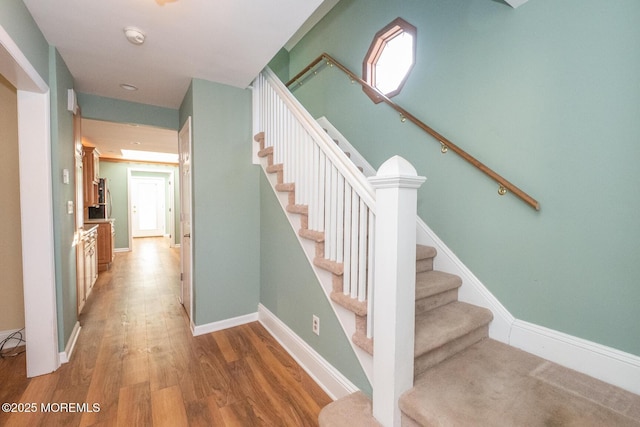 staircase with wood-type flooring