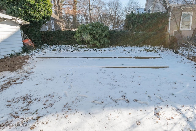 view of yard covered in snow