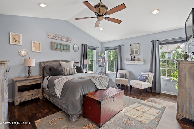 66 Banyan Blvd, Holmdel, NJ 07733 - bedroom featuring lofted ceiling, wood finished floors, recessed lighting, and ceiling fan