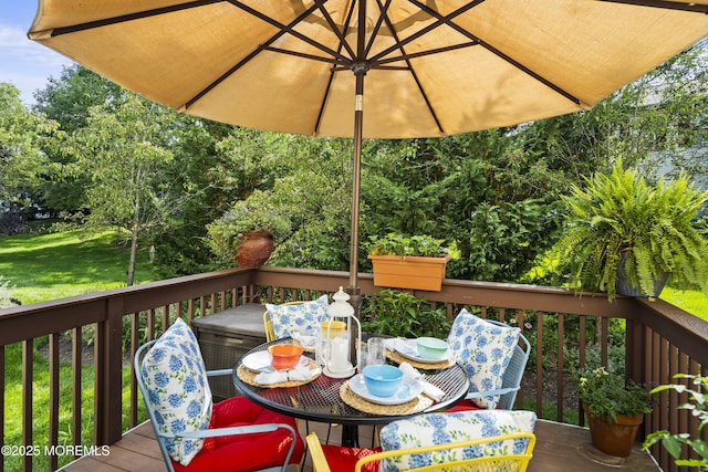 66 Banyan Blvd, Holmdel, NJ 07733 - wooden terrace featuring outdoor dining area