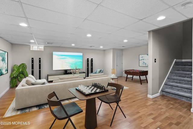 66 Banyan Blvd, Holmdel, NJ 07733 - living area featuring light wood-type flooring, stairs, and recessed lighting