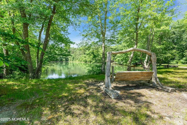 view of yard with a water view