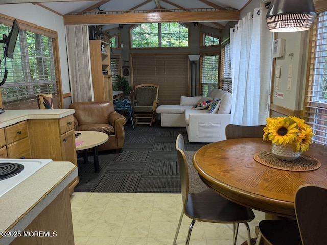 dining room featuring lofted ceiling