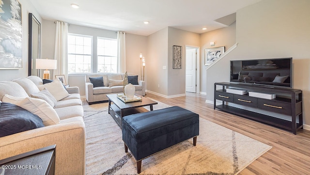 living room with light wood-type flooring