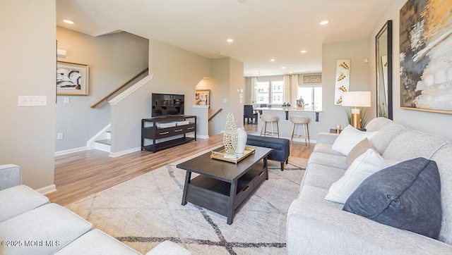 living room featuring light wood-type flooring