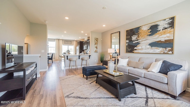 living room with light hardwood / wood-style floors