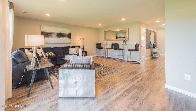 living room with light wood-type flooring