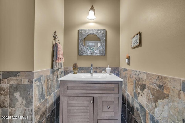 105 Geranium Ct, Toms River, NJ 08753 - bathroom featuring tile walls, vanity, and wainscoting
