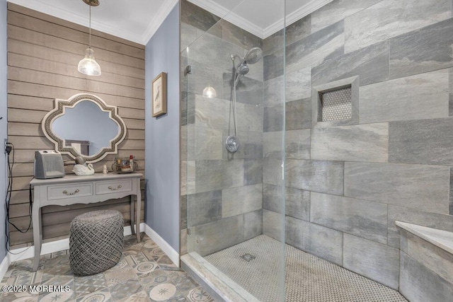 105 Geranium Ct, Toms River, NJ 08753 - bathroom with ornamental molding and a stall shower