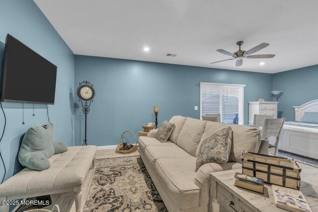 105 Geranium Ct, Toms River, NJ 08753 - living room featuring ceiling fan, wood finished floors, and recessed lighting