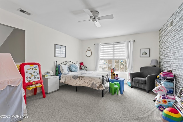 bedroom featuring carpet flooring and ceiling fan