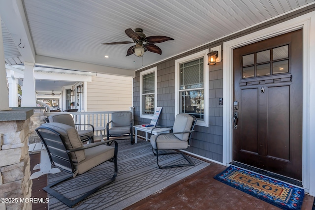 exterior space with ceiling fan and covered porch