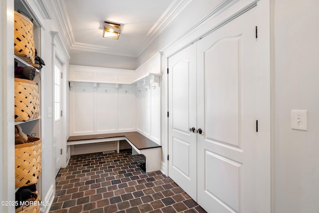 mudroom with crown molding