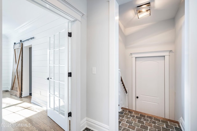 hallway with a barn door