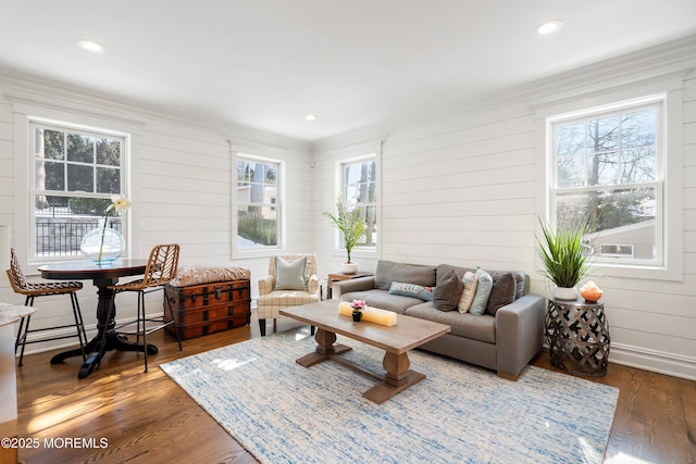 living room featuring dark hardwood / wood-style flooring