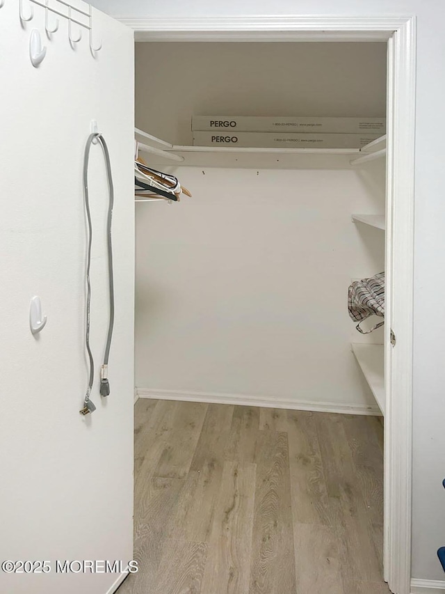 spacious closet featuring light hardwood / wood-style flooring