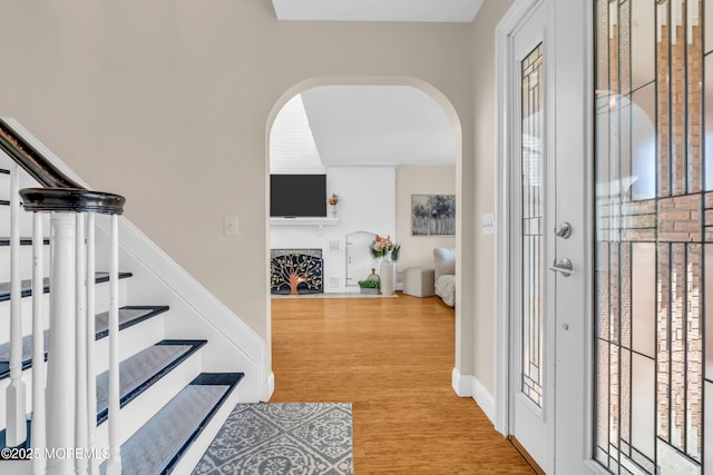 entryway with light wood-type flooring