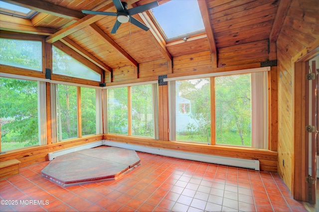 705 Princeton Rd, Lanoka Harbor, NJ 08734 - unfurnished sunroom with a skylight, tile patterned flooring, healthy amount of natural light, wooden ceiling, and wooden walls