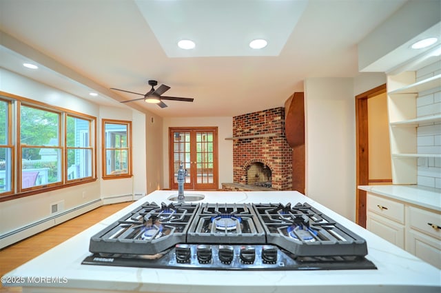 705 Princeton Rd, Lanoka Harbor, NJ 08734 - kitchen with open shelves, a ceiling fan, light wood finished floors, plenty of natural light, and recessed lighting