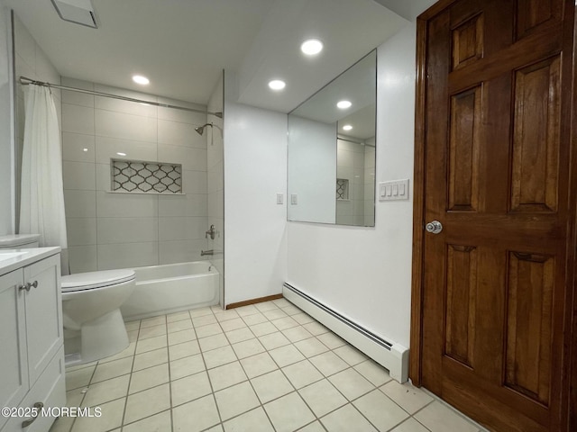 705 Princeton Rd, Lanoka Harbor, NJ 08734 - full bathroom with baseboard heating, vanity, tile patterned flooring, shower / tub combo, and toilet