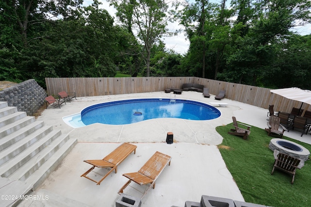 view of swimming pool with a patio, a fenced backyard, and a fenced in pool