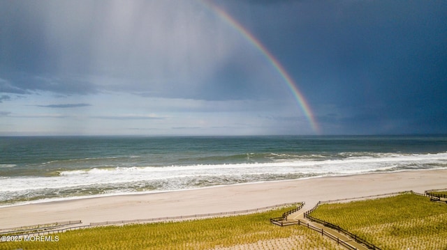 view of water feature featuring a view of the beach