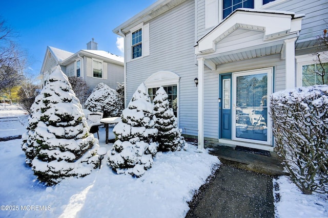 view of snow covered exterior