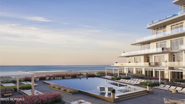 deck at dusk with a water view