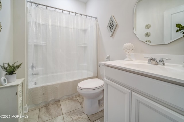 full bathroom with vanity, toilet, tile patterned flooring, and shower / bath combo