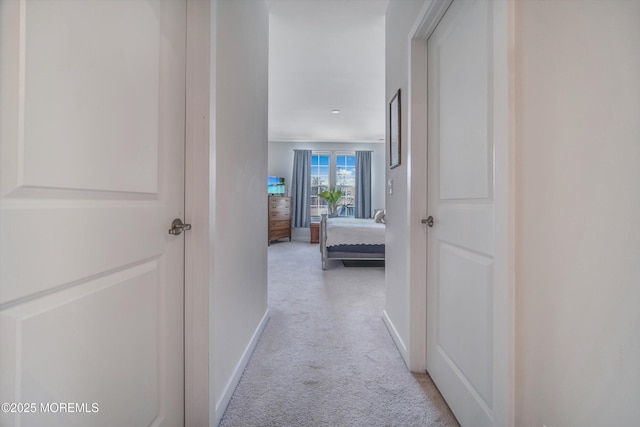 hallway with light carpet