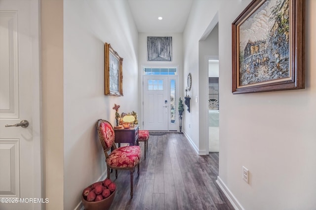 corridor featuring dark wood-type flooring