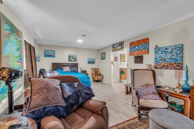 bedroom with light wood-type flooring