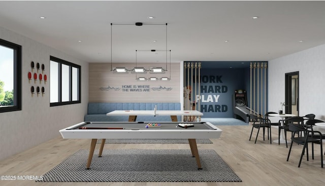 rec room featuring wood finished floors