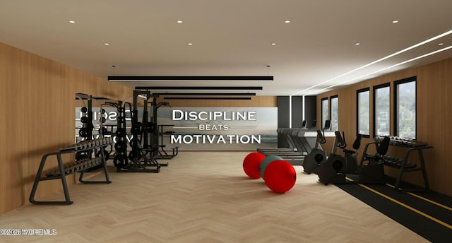 gym with wood walls