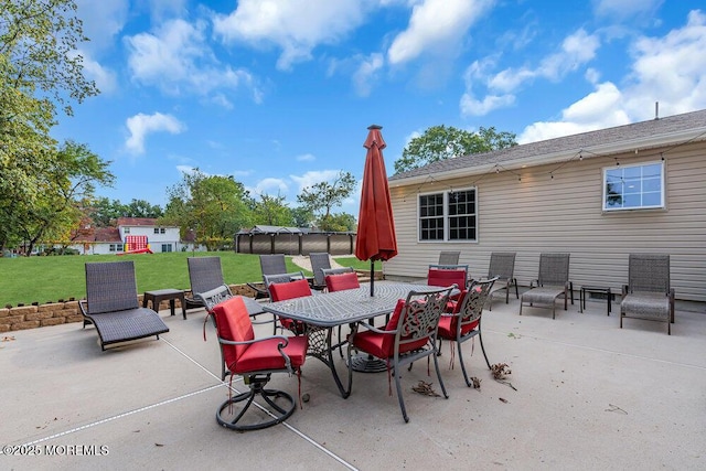 view of patio / terrace featuring an outdoor structure