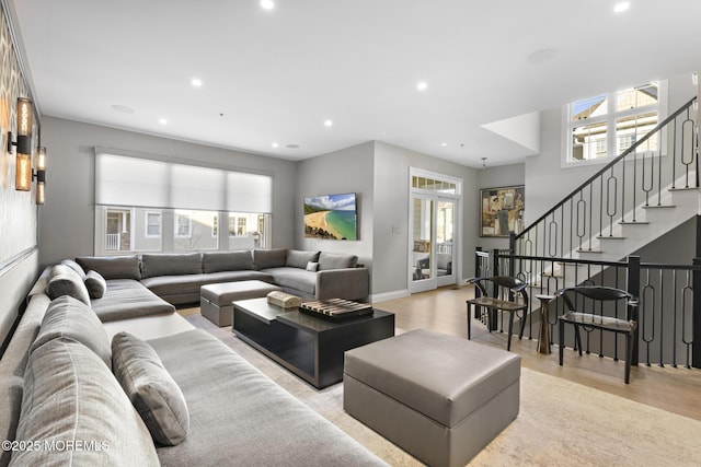 living room with light wood-type flooring