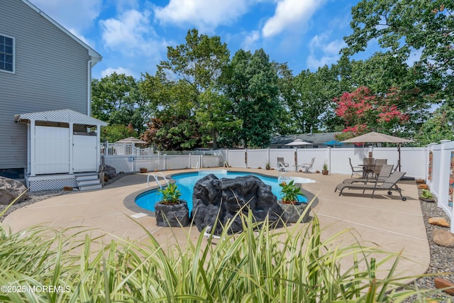 view of swimming pool featuring a patio