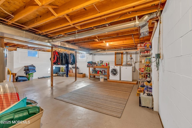 basement featuring independent washer and dryer and electric panel