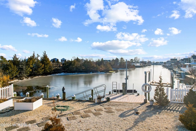 view of dock with a water view