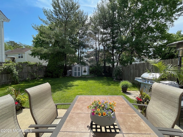 18 Tall Oaks Ct, Old Bridge, NJ 08857 - view of patio with a storage shed, an outbuilding, and a grill