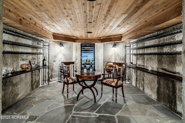 interior space with wood ceiling