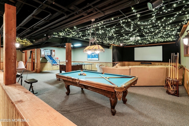 game room featuring billiards and carpet floors