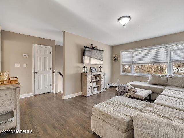 living room featuring dark hardwood / wood-style flooring