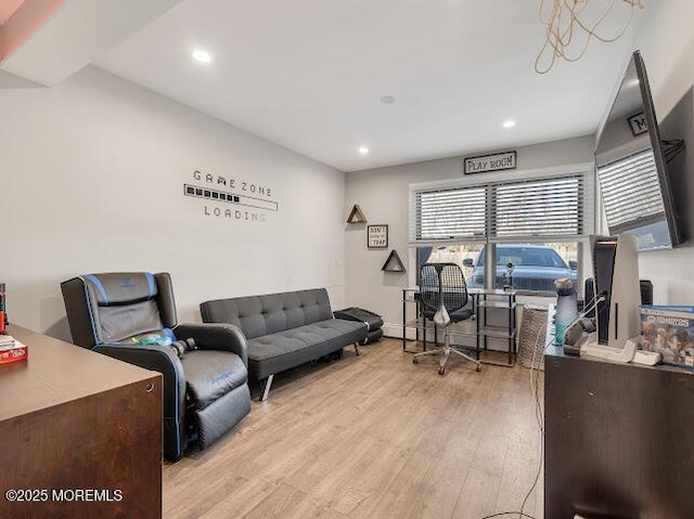 home office featuring light hardwood / wood-style flooring