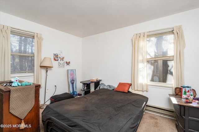 carpeted bedroom with multiple windows