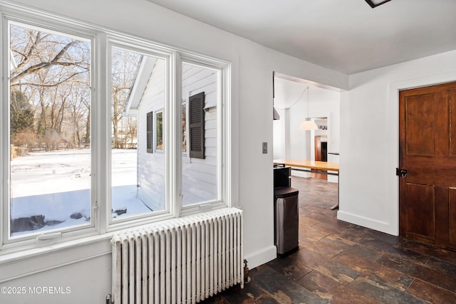 hall featuring dark hardwood / wood-style flooring and radiator heating unit